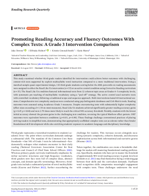 (PDF) Promoting Reading Accuracy and Fluency Outcomes With Complex ...
