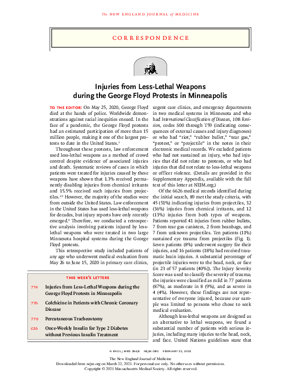 (PDF) Injuries from Less-Lethal Weapons during the George Floyd ...