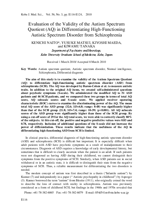 (PDF) Evaluation of the Validity of the Autism Spectrum Quotient (AQ ...