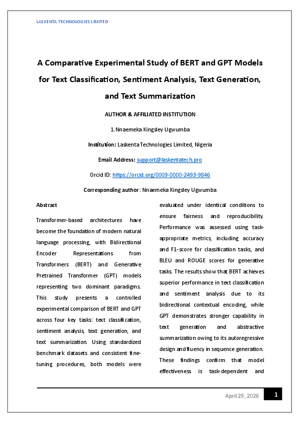 (PDF) A Comparative Experimental Study of BERT and GPT Models for Text ...