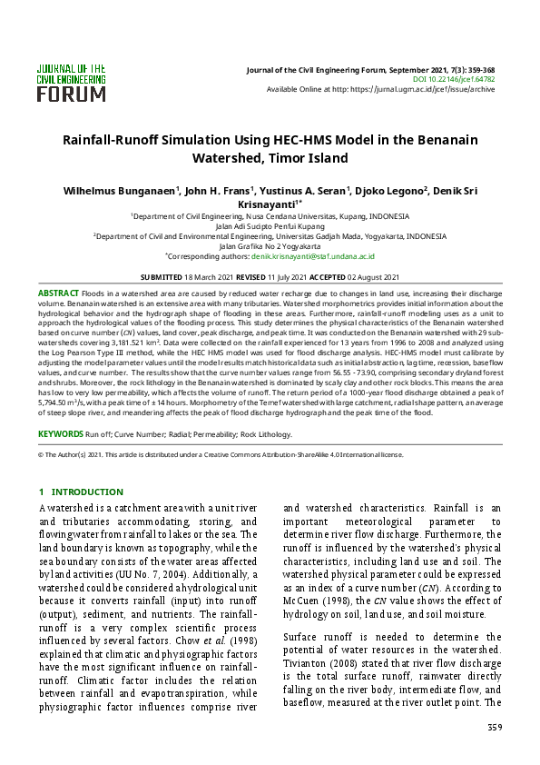 (PDF) Rainfall-Runoff Simulation Using HEC-HMS Model in the Benanain ...