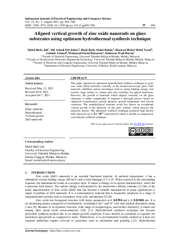 (PDF) Aligned vertical growth of zinc oxide nanorods on glass ...