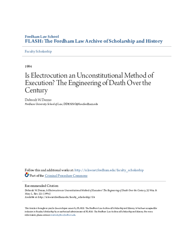 (PDF) Is Electrocution an Unconstitutional Method of Execution? The ...