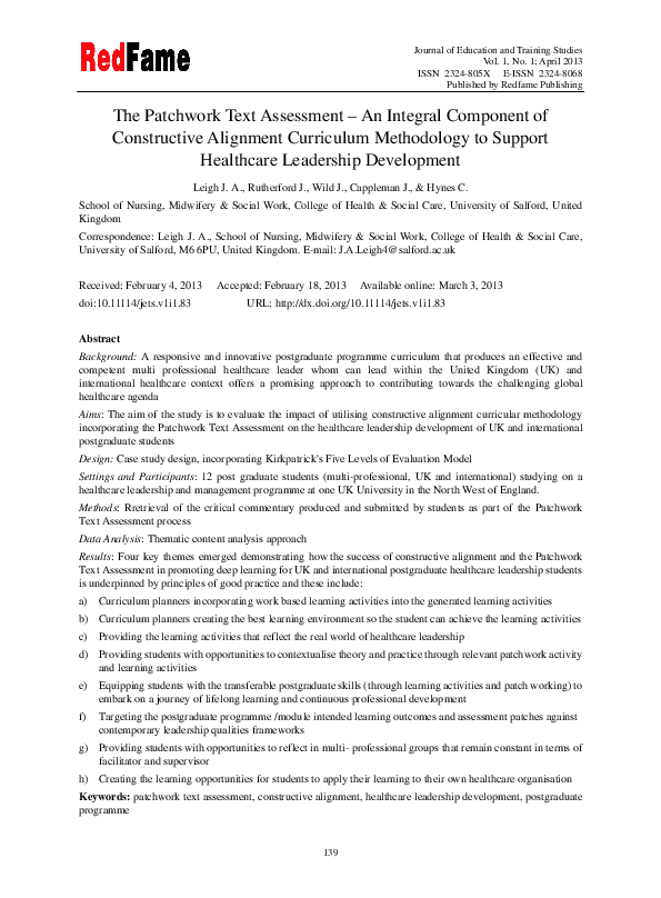 (PDF) The Patchwork Text Assessment – An Integral Component of ...