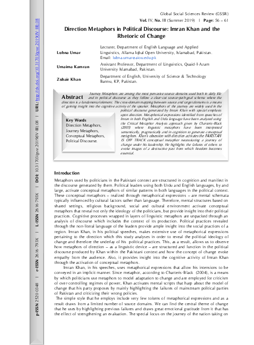 (PDF) Direction Metaphors in Political Discourse: Imran Khan and the ...