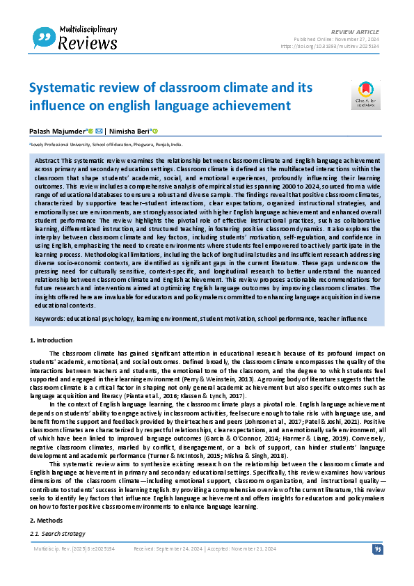 (PDF) Systematic review of classroom climate and its influence on ...