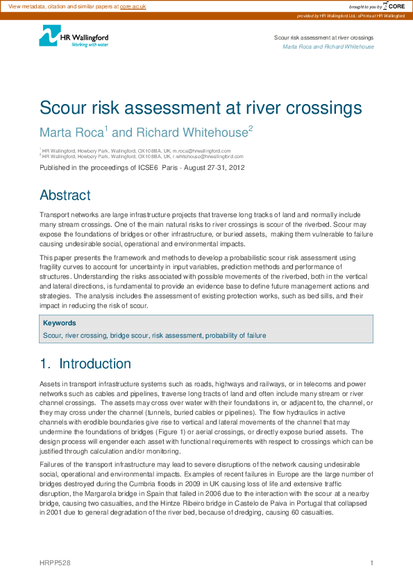 (PDF) Scour risk assessment at river crossings