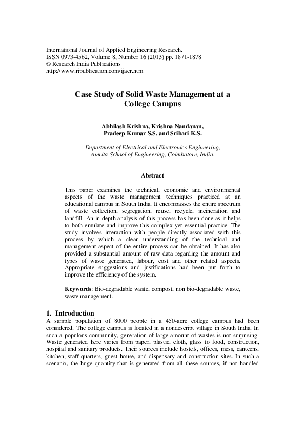 (PDF) Case Study of Solid Waste Management at a College Campus