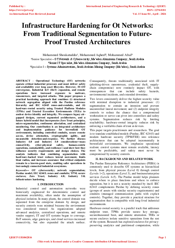 (PDF) Infrastructure Hardening for OT Networks: From Traditional ...