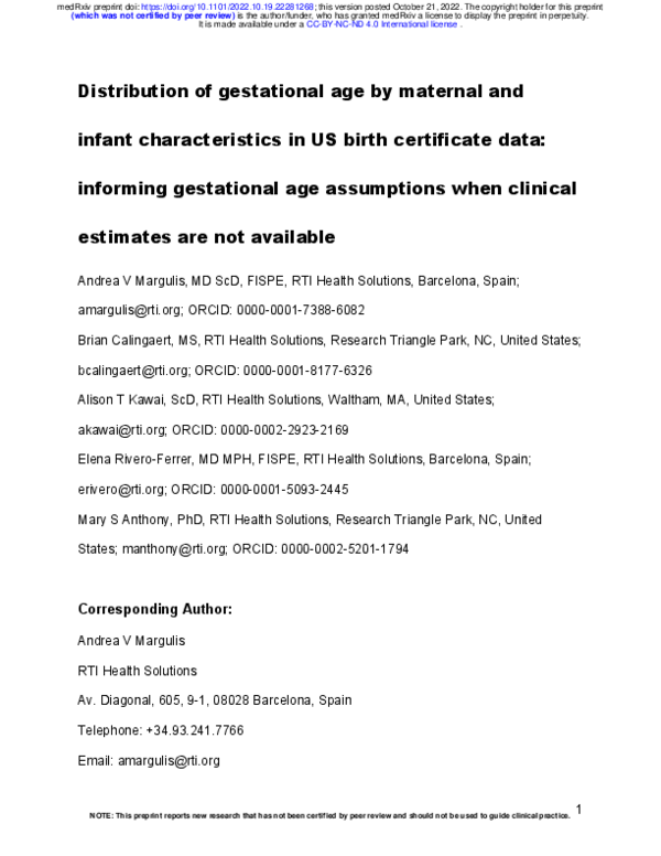 (PDF) Distribution of gestational age by maternal and infant ...