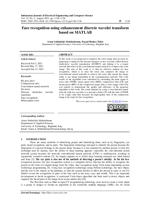 (PDF) Face recognition using enhancement discrete wavelet transform ...