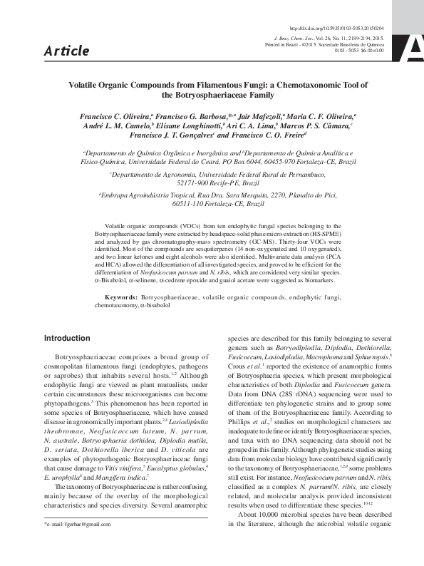(PDF) Volatile Organic Compounds from Filamentous Fungi: a ...