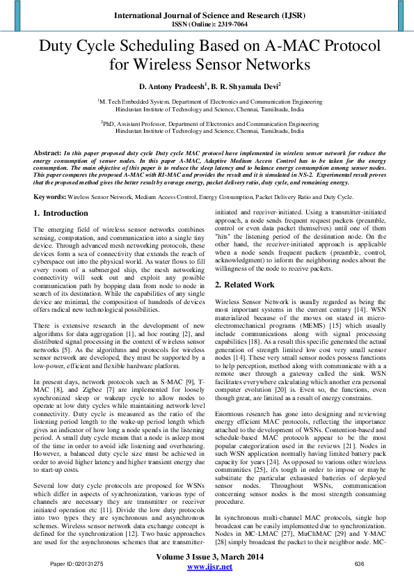 (PDF) Duty Cycle Scheduling Based on AMAC Protocol for Wireless Sensor ...