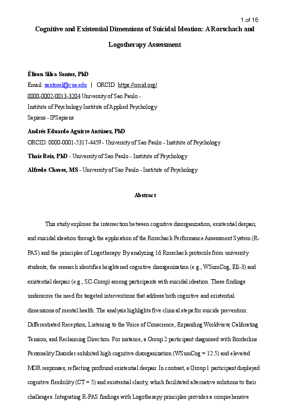 (PDF) Cognitive and Existential Dimensions of Suicidal Ideation: A ...