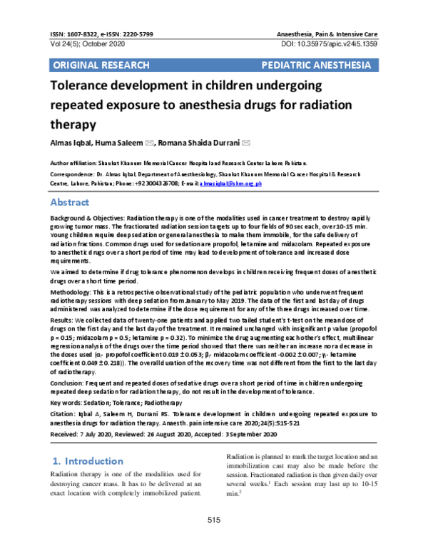 (PDF) Tolerance development in children undergoing repeated exposure to ...