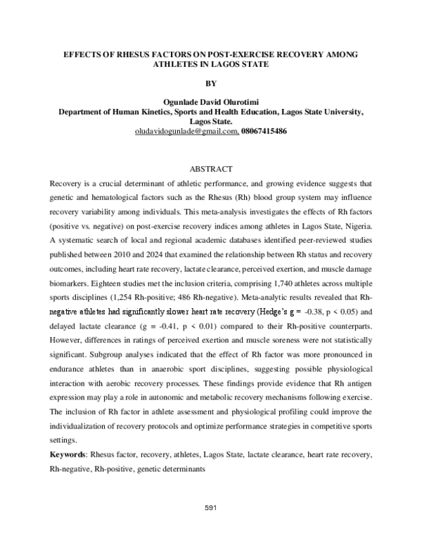 (PDF) EFFECTS OF RHESUS FACTORS ON POST-EXERCISE RECOVERY AMONG ...