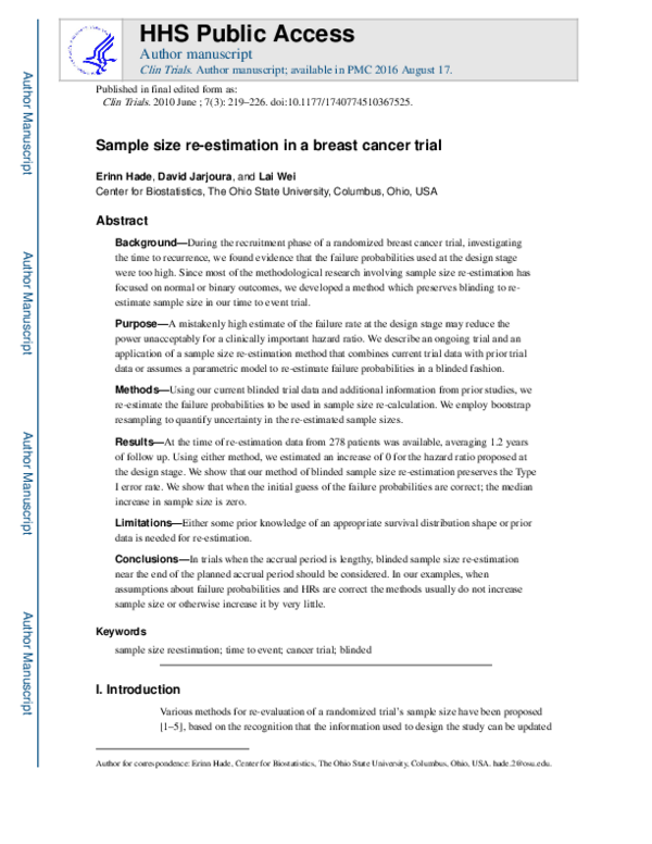 (PDF) Sample size re-estimation in a breast cancer trial