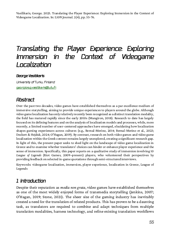 (PDF) Translating the Player Experience: Exploring Immersion in the ...