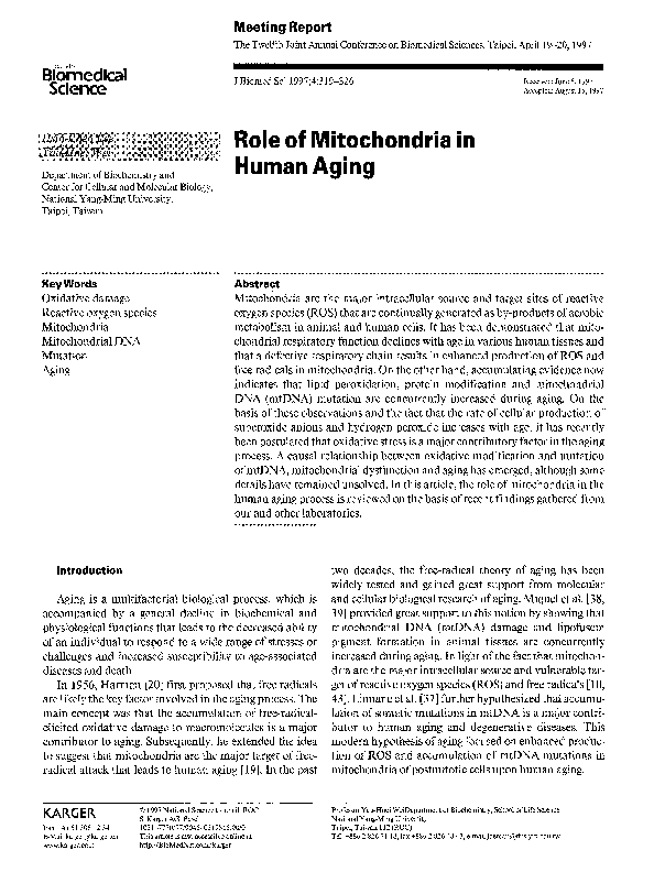 (PDF) Role of mitochondria in human aging
