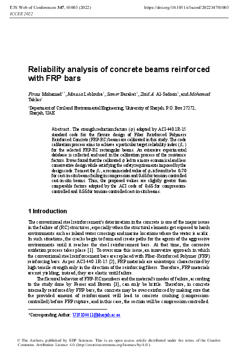 (PDF) Reliability analysis of concrete beams reinforced with FRP bars
