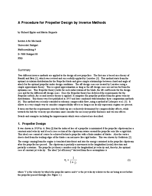 (PDF) A Procedure for Propeller Design by Inverse Methods