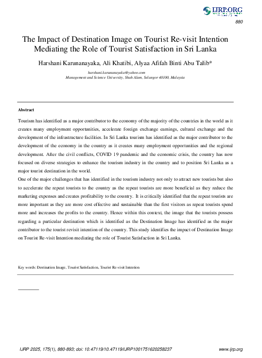 (PDF) The Impact of Destination Image on Tourist Re-visit Intention ...