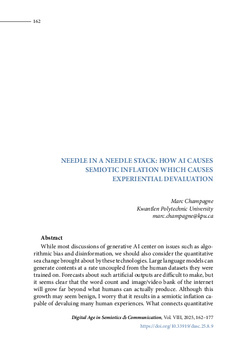 (PDF) Needle in a needle stack: How AI causes semiotic inflation, which ...
