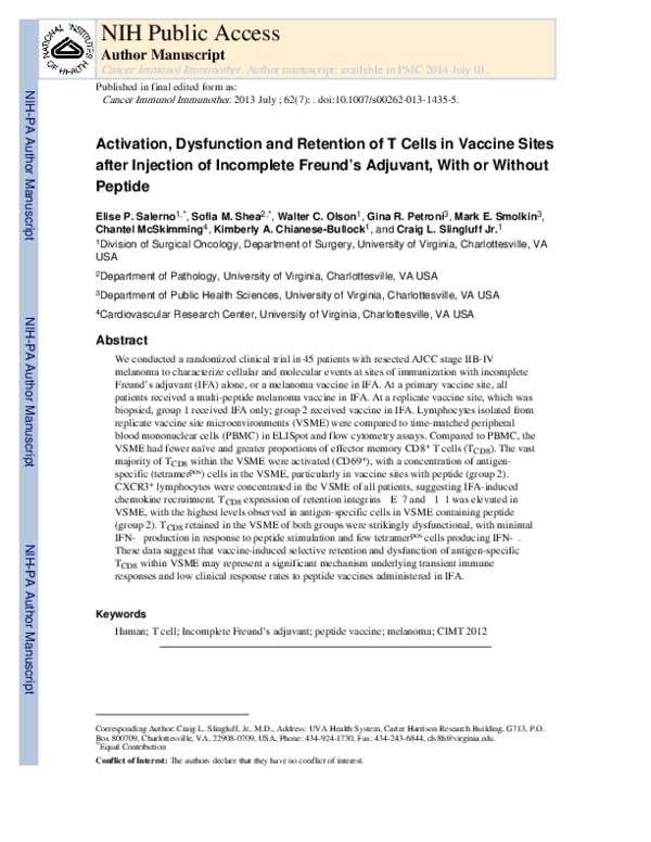(PDF) Activation, dysfunction and retention of T cells in vaccine sites ...