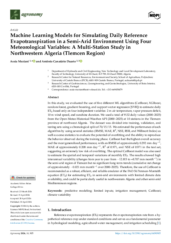 (PDF) Machine Learning Models for Simulating Daily Reference ...