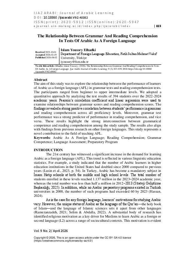 (PDF) The Relationship Between Grammar And Reading Comprehension In ...