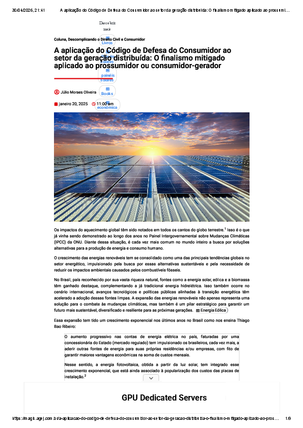 (PDF) A aplicação do Código de Defesa do Consumidor ao setor da geração ...