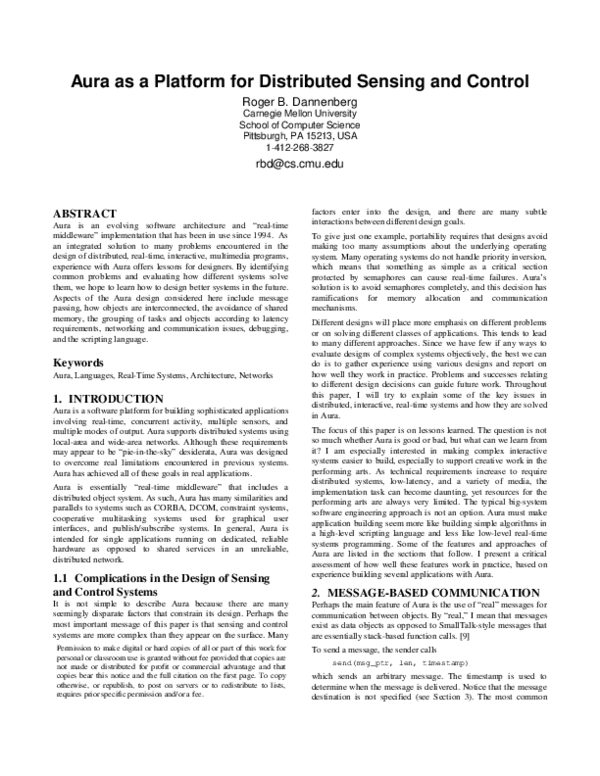(PDF) Aura as a platform for distributed sensing and control