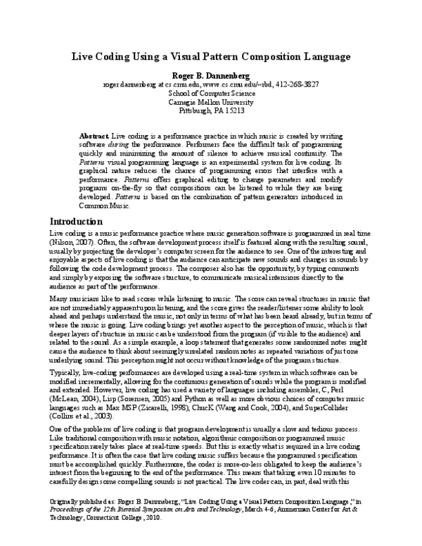 (PDF) Live Coding Using a Visual Pattern Composition Language