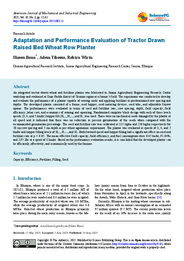 (PDF) Adaptation and Performance Evaluation of Tractor Drawn Raised Bed ...