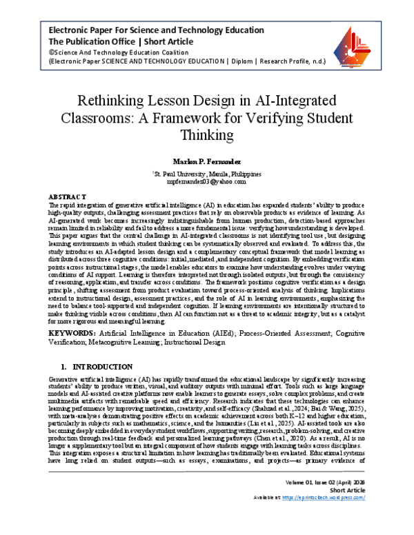 (PDF) Rethinking Lesson Design in AI-Integrated Classrooms: A Framework ...