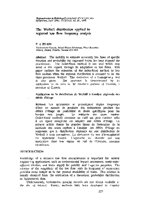 (PDF) The Weibull distribution applied to regional low flow frequency ...