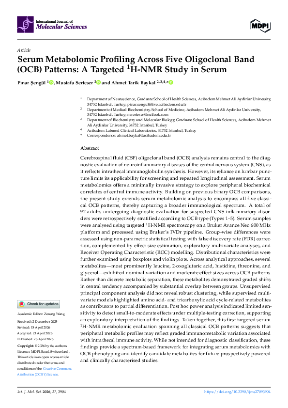 (PDF) Serum Metabolomic Profiling Across Five Oligoclonal Band (OCB ...