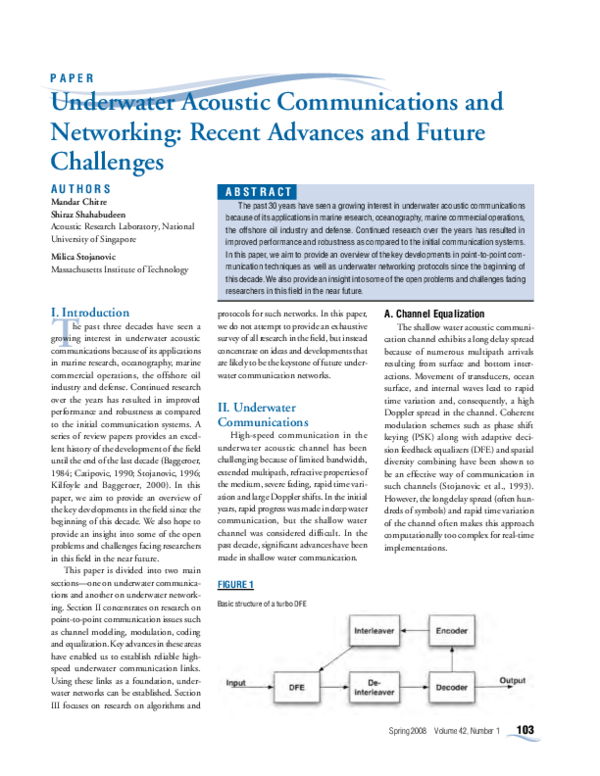 (PDF) Underwater Acoustic Communications and Networking: Recent ...
