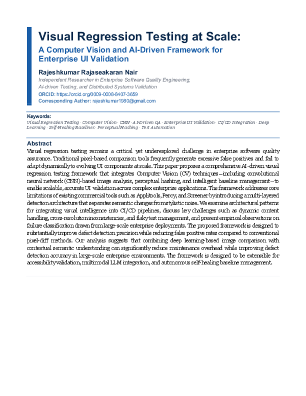 (PDF) Visual Regression Testing at Scale: A Computer Vision and AI ...
