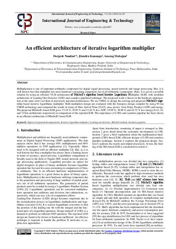 (PDF) An efficient architecture of iterative logarithm multiplier