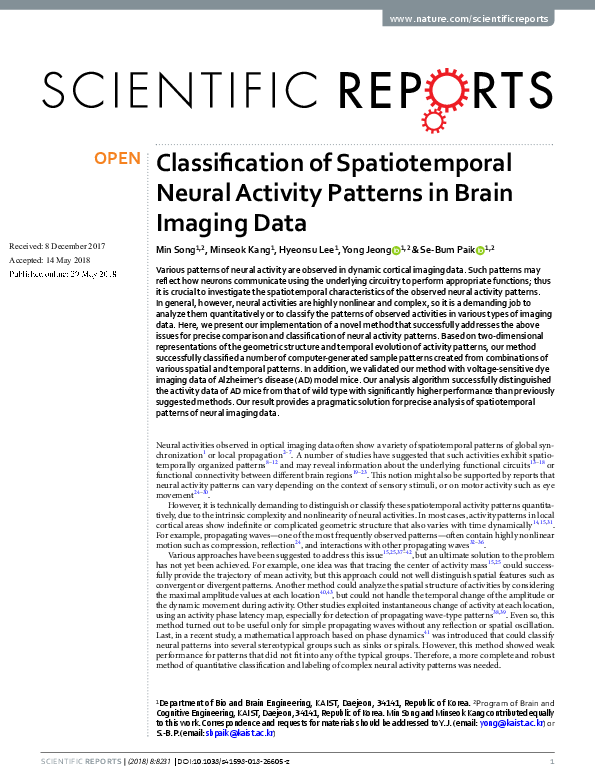 (PDF) Classification of Spatiotemporal Neural Activity Patterns in ...