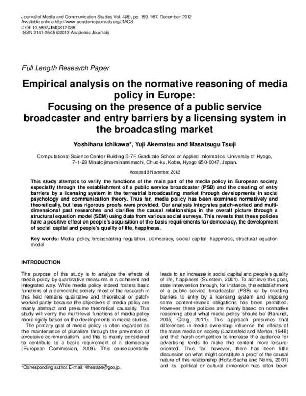 (PDF) Empirical analysis on the normative reasoning of media policy in ...