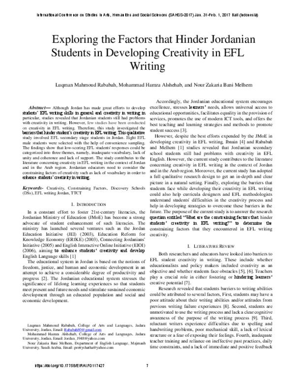 (PDF) Exploring the Factors that Hinder Jordanian Students in ...