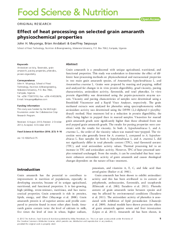 (PDF) Effect of heat processing on selected grain amaranth ...