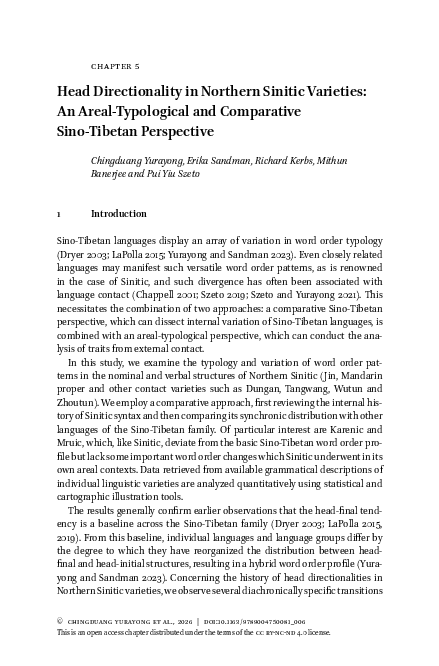 (PDF) Head directionality in Northern Sinitic varieties: An areal ...