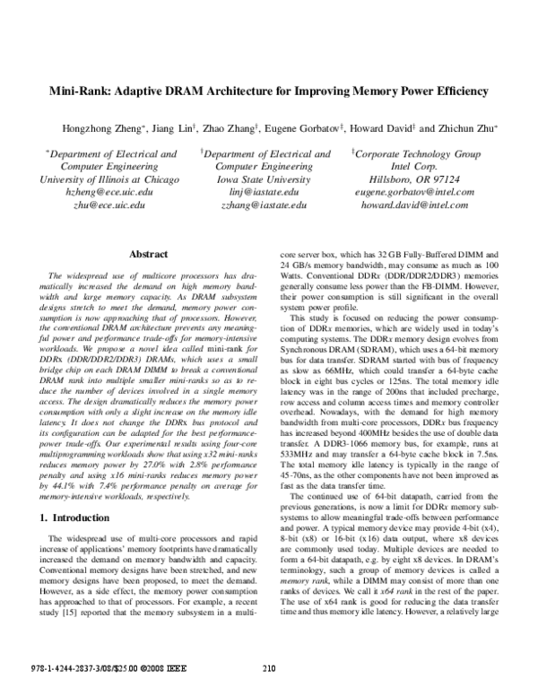 (PDF) Mini-rank: Adaptive DRAM architecture for improving memory power ...