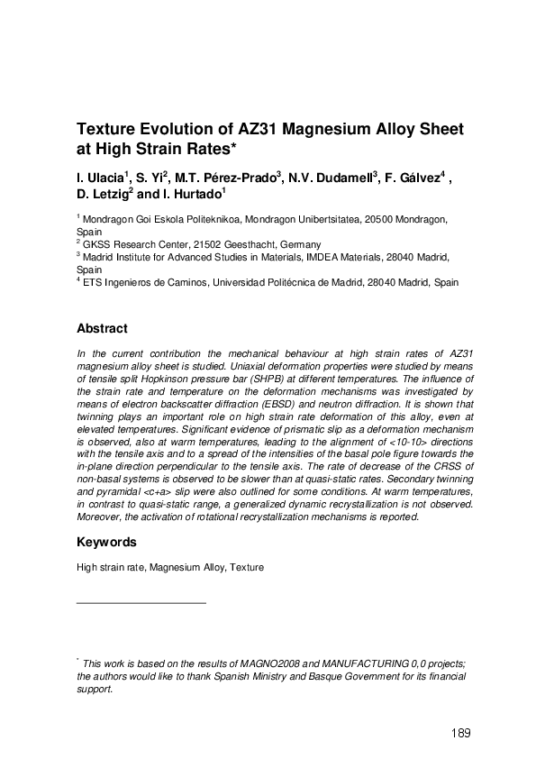 (PDF) Texture Evolution of AZ31 Magnesium Alloy Sheet at High Strain Rates