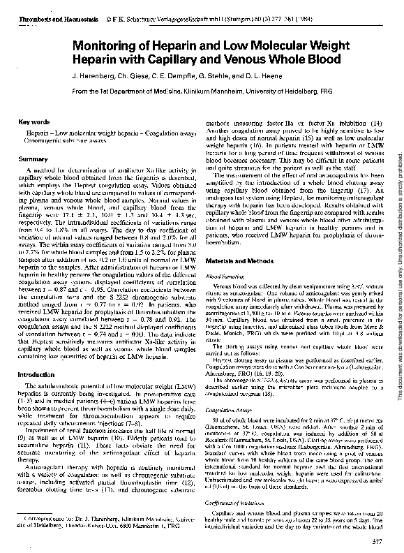 (PDF) Monitoring of Heparin and Low Molecular Weight Heparin with ...