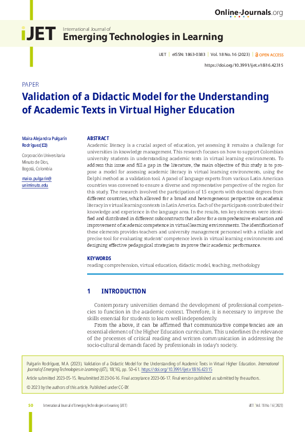 (PDF) Validation of a Didactic Model for the Understanding of Academic ...