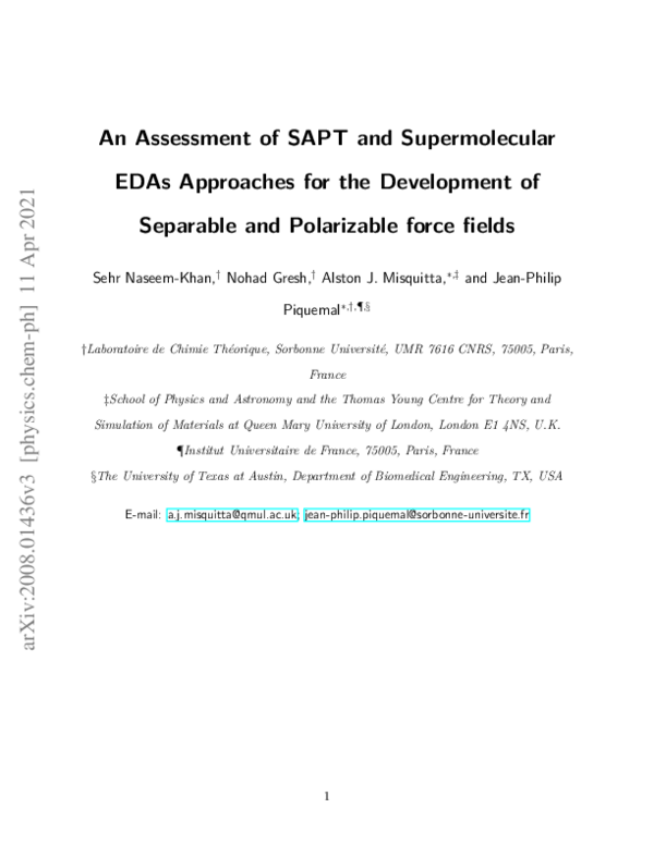 (PDF) An Assessment of SAPT and Supermolecular EDAs Approaches for the ...